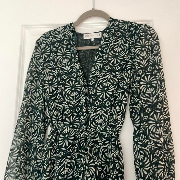Zara ZW Collection Printed Floral Midi Dress | Green White | Size XS x-small - Picture 4 of 10